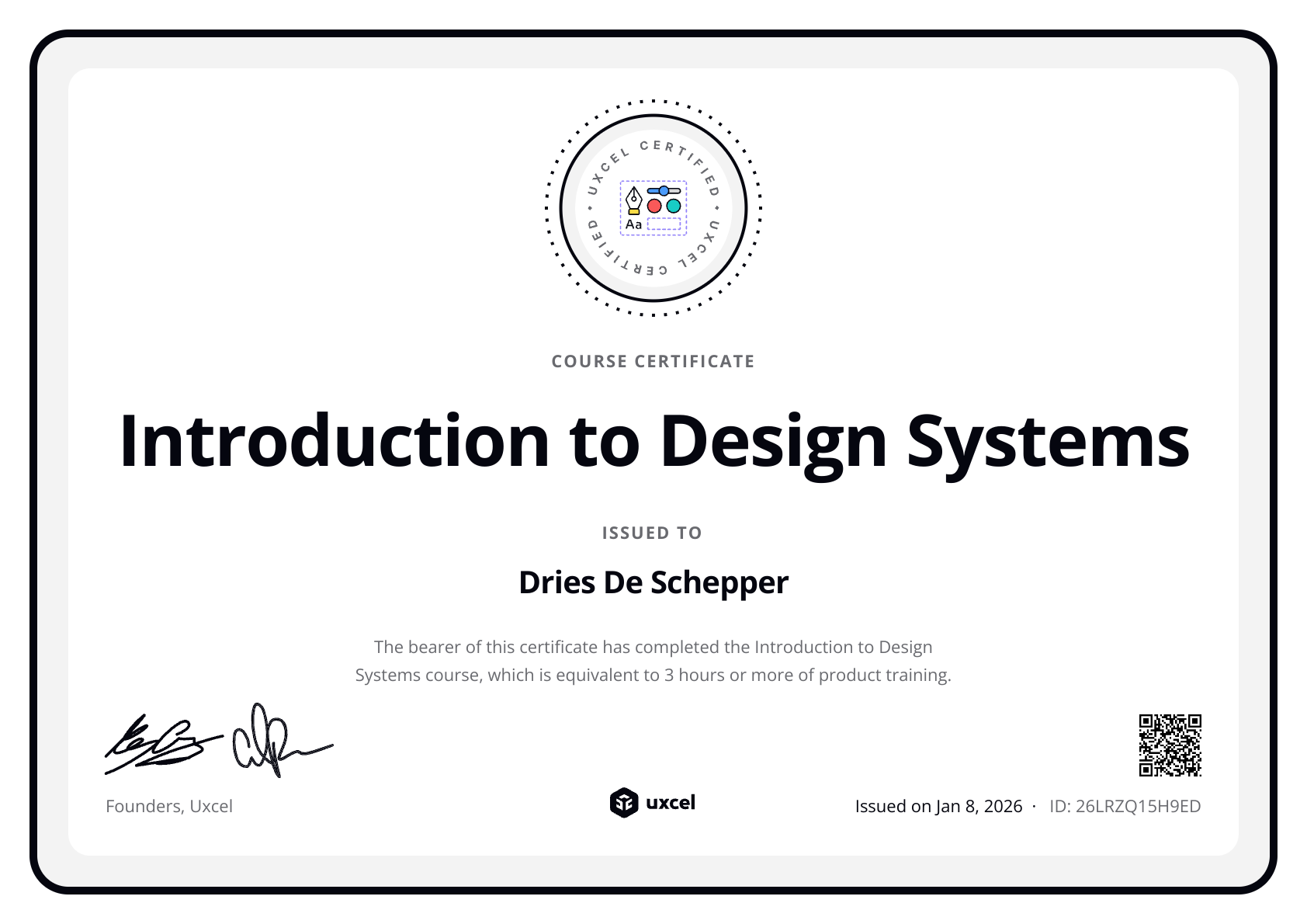 Dries De Schepper's certificate